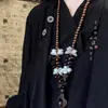 Collar de Borla con Cuentas de Madera de Cáscara de Coco Estilo Bohemio Cadena Larga para Suéter con Cuentas de Concha Estilo Retro Accesorios de Estilo Festivo