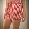 Shorts de Rayas y Lunares Estilo Coreano con Cordón, Corte Holgado, Cintura Elástica, Casual para Playa, Deportes, Hogar, Hot Pants para Mujer