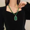 Nuevo Estilo Chino Estilo Nacional Cadena de Lana con Cuentas Otoño e Invierno Largo Atmosférico Lujo Ligero Collar Versátil de Gama Alta Colgante Ruyi Verde
