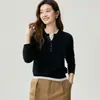 ¡Chic francés! Suéter 100% cachemira pura para mujer, colección otoño/invierno 2026, color liso, cuello en V, diseño falso de dos piezas, jersey de punto, manga larga