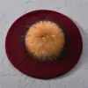 Boina Nueva de Color Sólido con Pompón Mezcla de Lana Moda Cómoda Gorro Pullover Doble Capa Cálido Gorro de Punto Sencillo