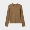 Suéter de Punto Mezcla de Lana Tencel ACME para Mujer, Manga Larga Ajustado Elástico Cuello Redondo Camiseta Básica, 10 Colores 45707
