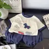 Conjunto de Verão de Manga Curta para Crianças 2026, Estilo Coreano Cartoon Pônei, Solto e Respirável, Conjunto Versátil de Calça Cropped Tendência