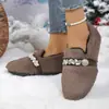 Zapatillas peludas de suela gruesa de venta caliente para mujer 2026, para usar en exteriores, con lazo, forradas de felpa para abrigar, calidad de exportación, cómodas zapatillas de algodón de suela suave y punta cerrada