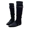 Botas retro de tacón grueso con punta afilada y remaches para mujer, estilo dulce y fresco, con hebilla de cinturón de moda adelgazante, botas de caballero elegantes, botas largas