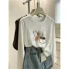 Diseño único, camiseta de algodón de manga larga con cuello redondo y estampado de copos de nieve para mujer, un estilo ligero de otoño que se puede usar como capa exterior, ofreciendo un look casual, juvenil y a la moda.