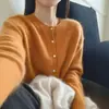 Suéter Cardigan de Punto Suave y Cálido para Mujer, Estilo Nuevo Otoño/Invierno 2026, 100% Lana Cepillada, Cuello Redondo, Ropa de Abrigo