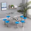 Mesa y Sillas de Comedor para Personal de Fábrica Escolar y Comedores de Supermercado Juego Integrado de Mesa y Sillas de Acero Inoxidable para 4, 6, 8 Personas