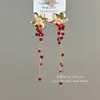 Novos Brincos de Franja Florais Vermelhos Estilo Palácio Chinês, Design Longo com Alto Valor Estético, Brincos Elegantes e que Afinam o Rosto