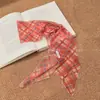 Bufanda de Seda de Malla a Cuadros Estilo Coreano para Mujer, Bufanda Larga para el Cuello, Cinturón de Atmósfera Única, Cuerda para la Cintura, Accesorios para el Cabello