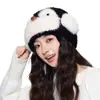Fábrica Original de Gorros de Punto Niñas Lindo Dibujo Animado Pingüino Oreja Pompón Gorro de Felpa Invierno Nuevo Gorro de Lana Engrosado