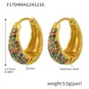 Pendientes Xinyixin de Círculo con Circonita Colorida Turquesa Azul, Elegantes Clips para Orejas, Pendientes para el Trabajo, Acero Inoxidable Chapado en Oro Real de 18K
