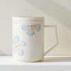 Taza de Oficina Moji de Porcelana Blanca Pintada a Mano Flor de Begonia Sombra Azul Taza para Agua de Té para el Hogar con Tapa y Separador Taza de Té