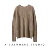 26 Suéter Nuevo de Punto Hueco para Mujer con Cuello Redondo Fruncido 100% Cachemira Cálido Holgado Top Base Capa Larga
