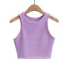 Europeu e Americano AliExpress Exposto ao Umbigo Ajustado de Alta Intensidade Corrida Fitness Yoga Treino Feminino Regata Dupla Camada Ultracurta Cor Sólida