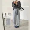 Pantalones de pierna curva para mujer, colección principios de otoño 2026, cintura elástica con cordón, pantalones de chándal de pierna ancha con costuras de contraste, pantalones largos casuales que estilizan y tienen buena caída