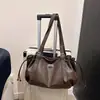Bolsa Tote Estilo Coreano Nicho Retrô Bolsa de Ombro Grande para Mulheres Cor Sólida Grande Capacidade Plissada Bolsa Hot Girl Biker Bolsa de Trabalho para Mulheres