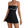 Mono de yoga transfronterizo para mujer, diseño de bloques de color con copas incorporadas en el pecho, falda de tenis con forro anti-exposición, vestido tipo tank top deportivo para fitness