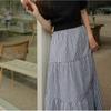 2024 Estilo Coreano Tamanho Grande Feminino Pequeno Suéter Manga Curta Gola Redonda Camiseta Listras Costuradas Multicamadas Grande Vestido Solto