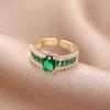 Anel de microzircônia esmeralda 18K banhado a cobre com abertura ajustável, design leve, cor luxuosa, anel oval da moda