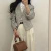 Camisa de Cetim Feminina Coreana de Alta Qualidade Dongdaemun Gola Alta Design de Laço com Fita Plissada Modelagem Slim Manga Longa