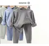 Conjunto de Cuello Mock de Ensueño Mediano Rayas Pequeñas Autocalentable Niños Medianos a Grandes Otoño Ropa Interior Larga Conjunto de Ropa de Casa Niños