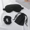 Conjunto de Três Peças de Máscara de Olho de Seda Simulada com Elástico de Cabelo, Faixa de Cabeça, Bolsa com Cordão, Lembrança, Armazenamento Portátil para Exterior, Proteção Ocular para Dormir Bloqueadora de Luz