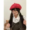 Boina Roja de Lunares Estilo Dongdaemun para Mujer, Sombrero Cálido de Otoño e Invierno, Edición de Año Nuevo, Ilumina el Cutis, Hace que el Rostro Parezca Más Pequeño, Sombrero de Artista Versátil