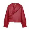 Z Estilo Europeo y Americano Transfronterizo 2026 Nueva Moda Elegante Ropa de Mujer al por Mayor Cuello Grande Manga Larga Chaqueta de Cuero 5479248