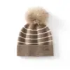 Chapéu de Caxemira feminino 100% caxemira pura outono e inverno novo estilo moda feminina casual proteção de orelha macia listrado chapéu com pompom
