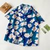 Camisa de Verão Tailandês com Colarinho Cubano Flor Fresca Masculina Estilo Hong Kong Vintage Phuket Beach Camisa de Manga Curta Solta para Casal