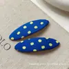 Pinza BB ovalada de estilo coreano retro con bloques de color y lunares, accesorio para el cabello de pinza lateral con textura única para flequillo