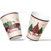Prato de Papel Festa de Natal Xadrez Britânico Copo de Papel Descartável Guardanapo de Papel Toalha de Mesa Louça para Festa de Feriado Árvore de Natal