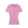 Chica Caliente Sexy Cuello Solapa Hueco Botón Manga Corta Tejido de Punto Verano Nuevo Elástico Ajustado Color Sólido Top Básico para Mujer