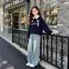 Sudadera de Retazos de Encaje Dulce y Patchwork con Cuello Polo, Moda Primavera y Otoño, Única, Casual, Holgada, Versátil, Manga Larga