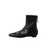 Botines cortos de tacón medio para mujer hechos de piel de vacuno de capa superior, nuevo estilo otoño e invierno, piel genuina, punta cuadrada, cremallera trasera, botines cortos ajustados vintage