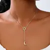 Moderna, Elegante y Encantadora Cadena Larga de Metal Creativa de Sol y Luna Estilo Banquete para Mujer