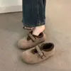 Zapatos Mary Jane Negros con Forro de Felpa, Corte Profundo y Punta Redonda para Mujer, Nuevos Mocasines Retro Cálidos Estilo Birkenstock para Otoño e Invierno