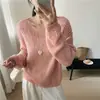 Suéter de tricô casual com camadas vazadas de manga longa para mulheres, novo estilo outono 2026, solto e modelador, adequado para usar tanto por dentro quanto por fora