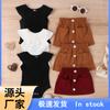 Ropa para niños Tengxin Amazon verano bebé cuello con volantes algodón sin mangas falda de pana traje para niñas