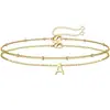 Novo Produto da Amazon Pulseira de 26 Letras de Camada Dupla Aço Inoxidável Contas de Milho Ouro 14K Moda Feminina Versátil Joia de Mão