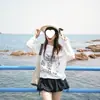 Tela Lyocell Hielo de Copo de Nieve Algodón Fresco Ultra Refrescante Diseño de Ramo Mariposa Ligeramente Transparente Manga Larga Hombro Asimétrico Cubre Ropa Protección Solar Aire Acondicionado
