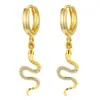 Brincos Pequenos de Argola Dourados com Zircônia Europeus e Americanos da Amazon, Brincos Criativos Elegantes para Mulheres em Formato de Cobra com Flores