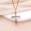 Colar Tendência Transfronteiriça Joias Colar Cruz Acessórios Feminino Design de Nicho Zircônia Colorida Acessórios de Moda