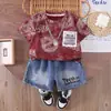 Roupa Infantil Meninos Conjunto de Verão 2026 Novo Desenho Animado Manga Curta Conjunto de Duas Peças para Meninos Roupas de Verão da Moda