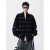 Otoño e Invierno Nueva Chaqueta de Punto de Lujo Accesible Cardigan Color Contrastante Retro Casual Holgado Estilo Perezoso Tejidos de Punto de Gama Alta para Hombre