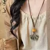 Colgante de Aleación Colgante de Madera de Inspiración Zen Collar para Mujer, Estilo Vintage Cadena Larga para Suéter Hanfu, Accesorio Decorativo para el Cuello Estilo Chino