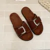 Nuevas Chanclas de Verano 2026, Estilo Retro de Piel Suave con Hebilla Grande, Punta Abierta para Mujer, con Suelas Gruesas, Casual y Elegantes