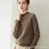 Suéter 100% cashmere para mulheres, com bordas enroladas, gola semi-alta, mangas compridas, estilo pullover, espessado, novo modelo outono e inverno 2026, suéter de base