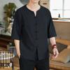 Camiseta Chinoiserie Masculina Roupas de Verão 2024 Fivela Chinoiserie Casual Retrô Camisa Manga Três Quartos Camiseta Masculina Tops Masculinos
